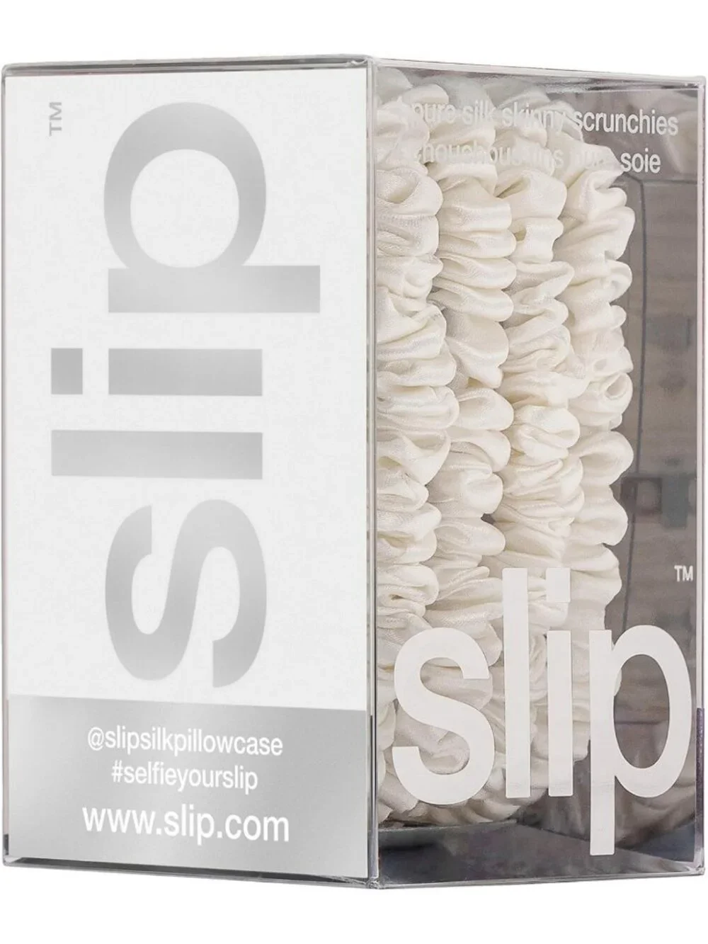 Silk Hair Ties Set of 4 | White Skinny Scrunchies | Anti-Damage & Gentle Hold